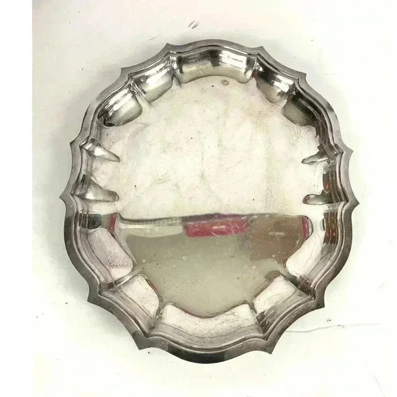 VTG Chippendale Silver Plated Trinket Dish 11" X 9" Scalloped Edges Platter - Picture 3 of 12